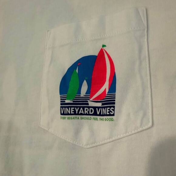 Vineyard Vines NWT Regatta Sailboat LongSleeve TShirt Mens Small White/Neon Pink - Picture 3 of 8